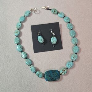 Turquoise Howlite Beaded Necklace and Earring Set Handcrafted Artisan